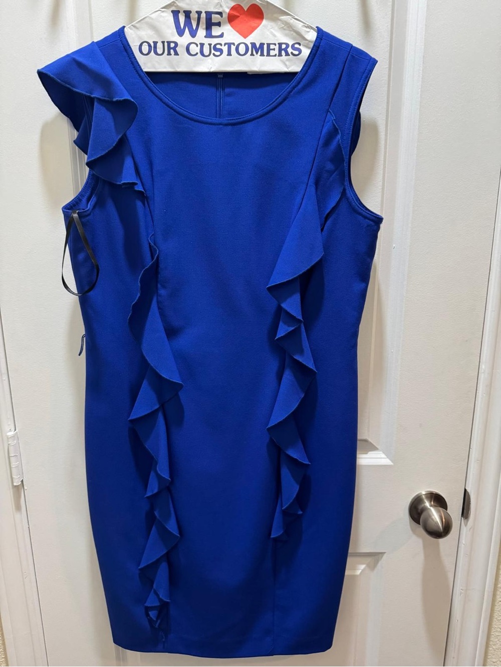 Calvin Klein Royal Blue Ruffle Sheath Dress